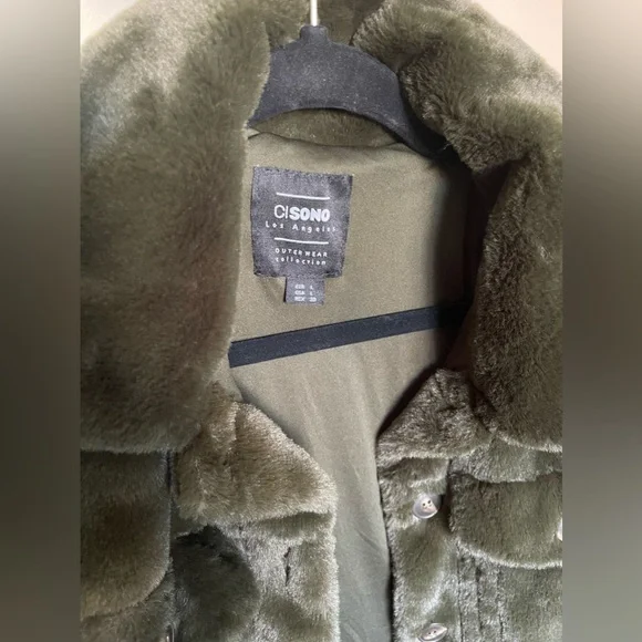 Cisono Olive green Faux Fur coat - Picture 3 of 3